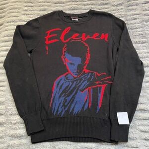 NWT Stranger Things‎ Eleven Graphic Knit Sweater Black Red Blue Small NEW